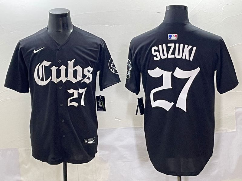 Men 2025 Chicago Cubs #27 Suzuki Black Five generations Joint Name Nike MLB Jersey style 8->chicago cubs->MLB Jersey
